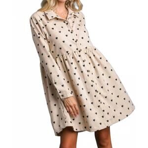 NEW VANILLA MONKEY heart dot corduroy button up dress in oatmeal